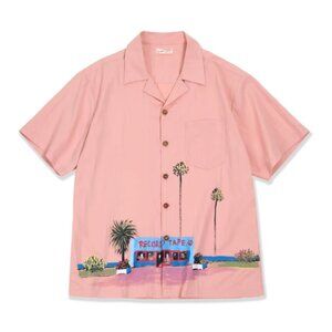 Men's Pink LaidBack ButtonDown Creative Records Tape Palm Springs Festival Shirt